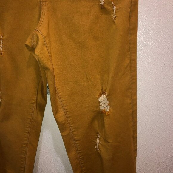 Turquoise Haven Size 1X Mustard Brown Distressed Frayed Hem Straight Jeans Pants - Picture 6 of 10